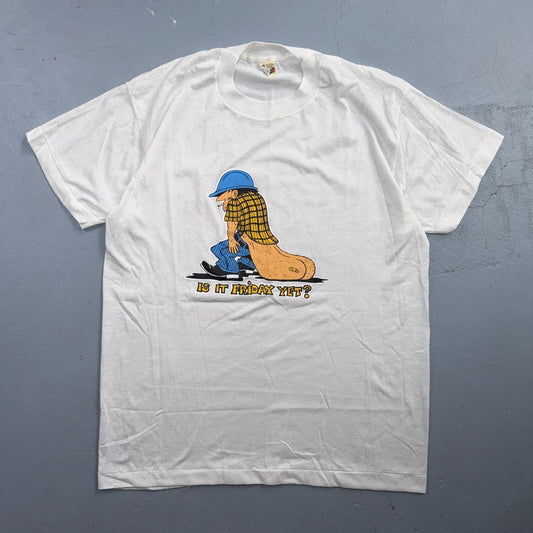 Funny Dragging Ass Construction Guy VTG T Shirt 80s Single Stitch XL Humor Joke