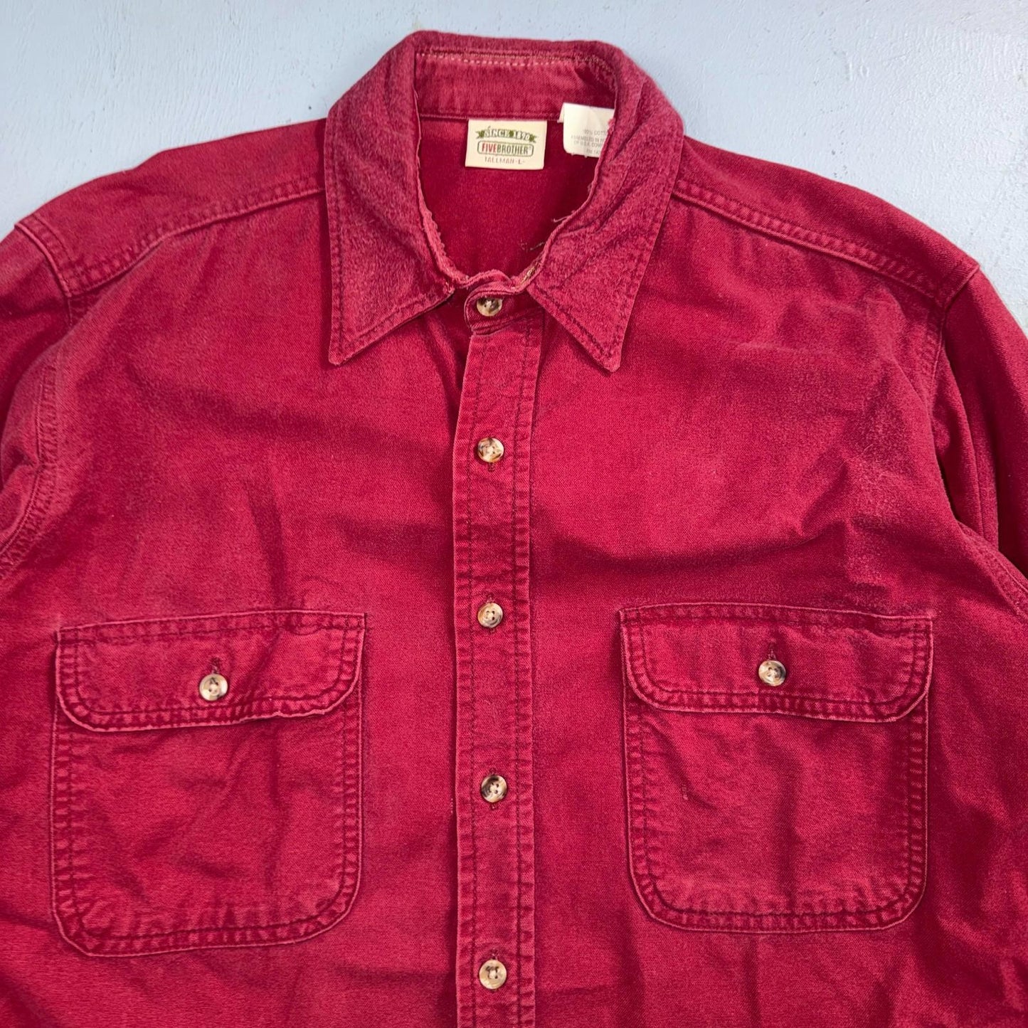 Vintage Five Brother Shirt Mens Tall Large Flannel Red 90s 1990s Workwear