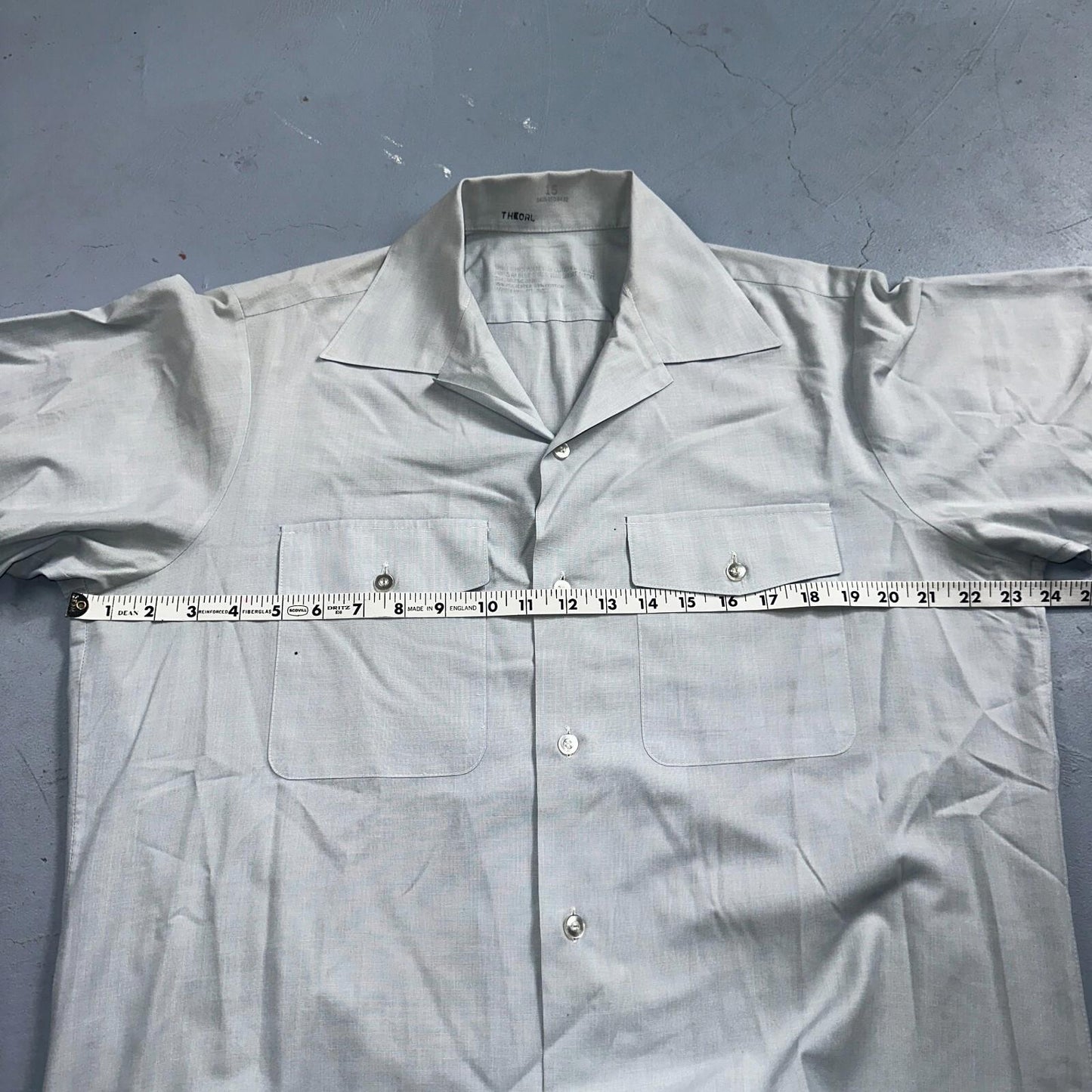1973 US Army Vietnam War Men Blue Button Long Sleeve Shirt 16 DSA-100 1970s 70s