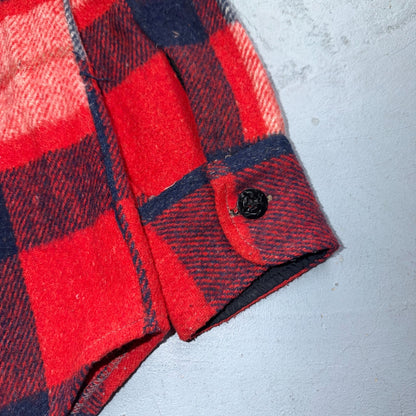 Vintage 70s Sport King CPO Shirt Jacket Mens Large Red Blue Wool Plaid Navy USN