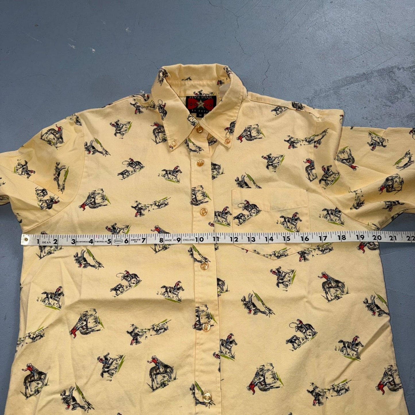 Vintage 90s Five Star by Roper Western Cowboy Button Down Shirt M Horses AOP
