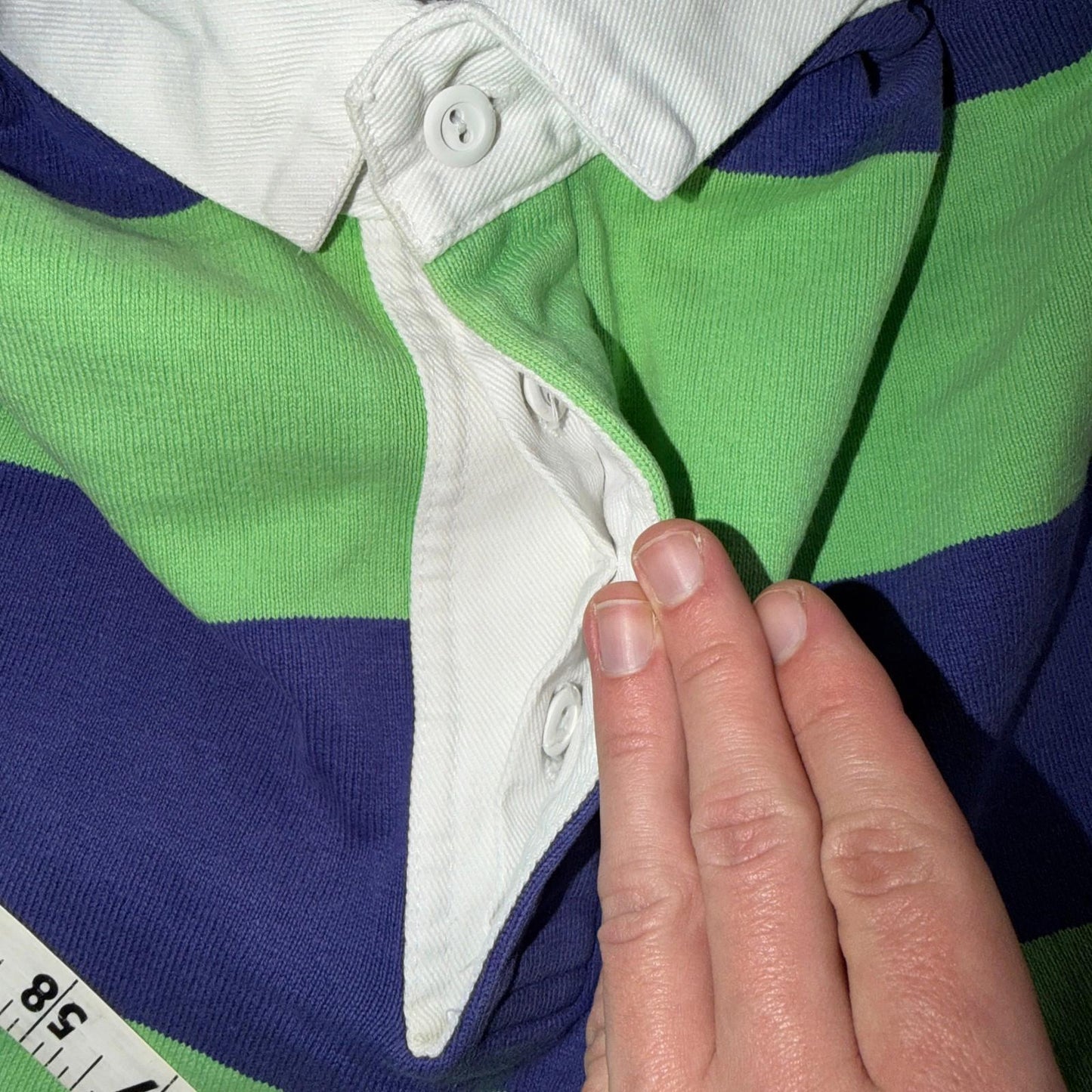 VTG Lands End Rugby Shirt Mens M Heavy Cotton Polo 80s 90s USA Stripe Blue Green