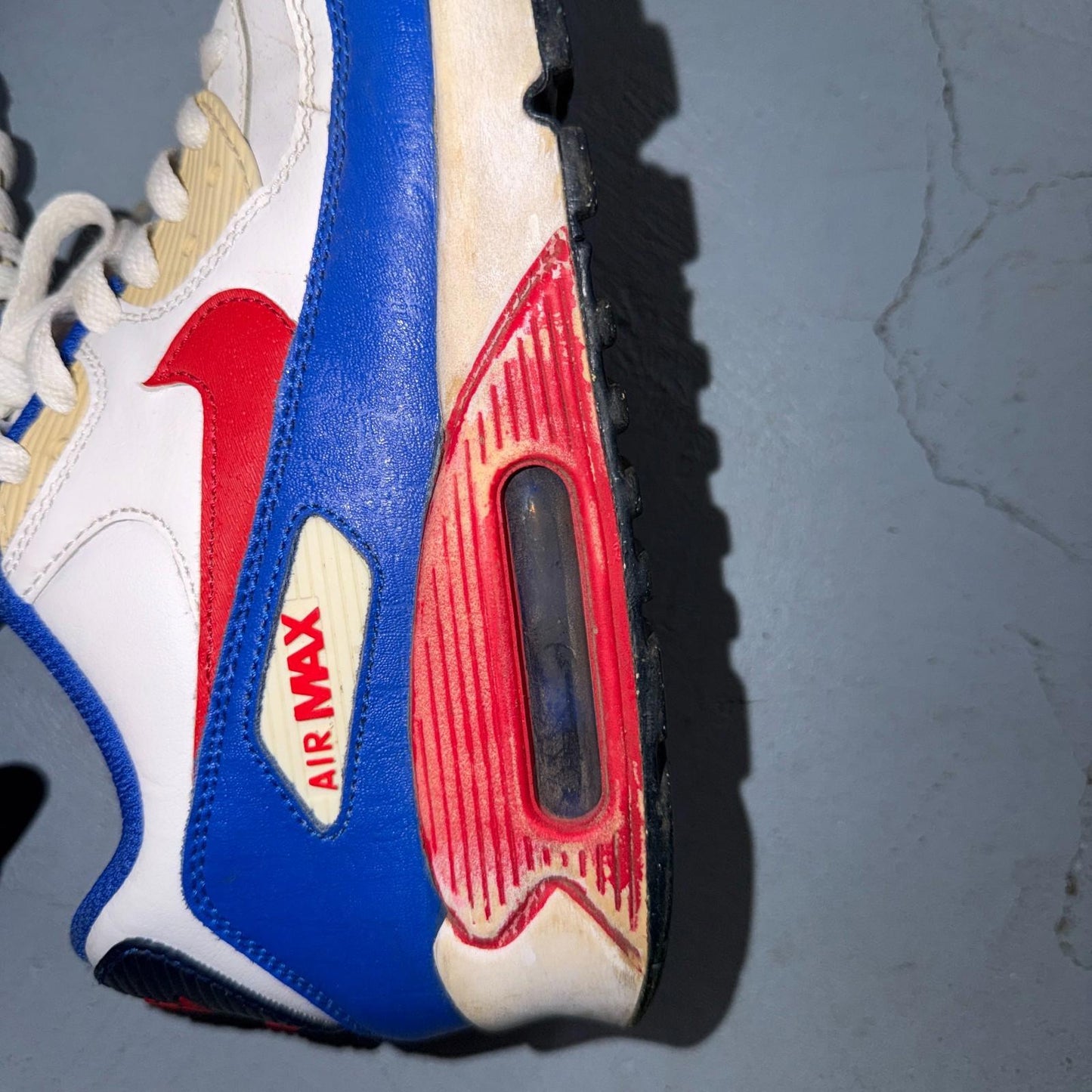 Nike Air Max 90 LTR GS Retro White Blue Red Sneakers Shoes Size 7 Y Big Kids