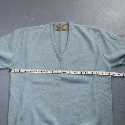 VTG 1940s 1950s Wool Lamb Pullover Sweater Rockabilly Mens V Neck Blue Towne Kin