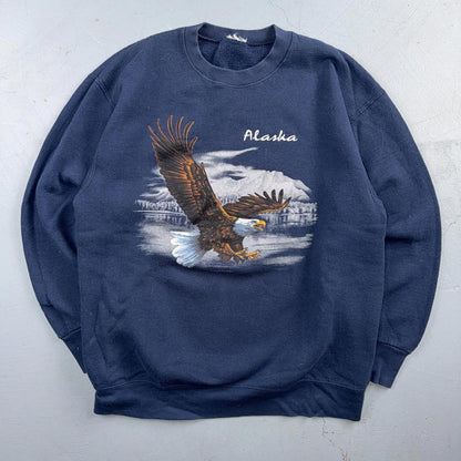 VTG Alaska Crewneck Sweatshirt USA Patriotic Eagle America Classic Blue Navy