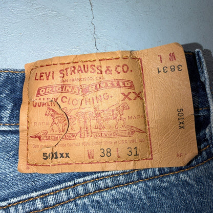 Levis 501 Vintage 90s USA XX Straight Leg Jeans Blue Light Wash 38x31 Act 35x28