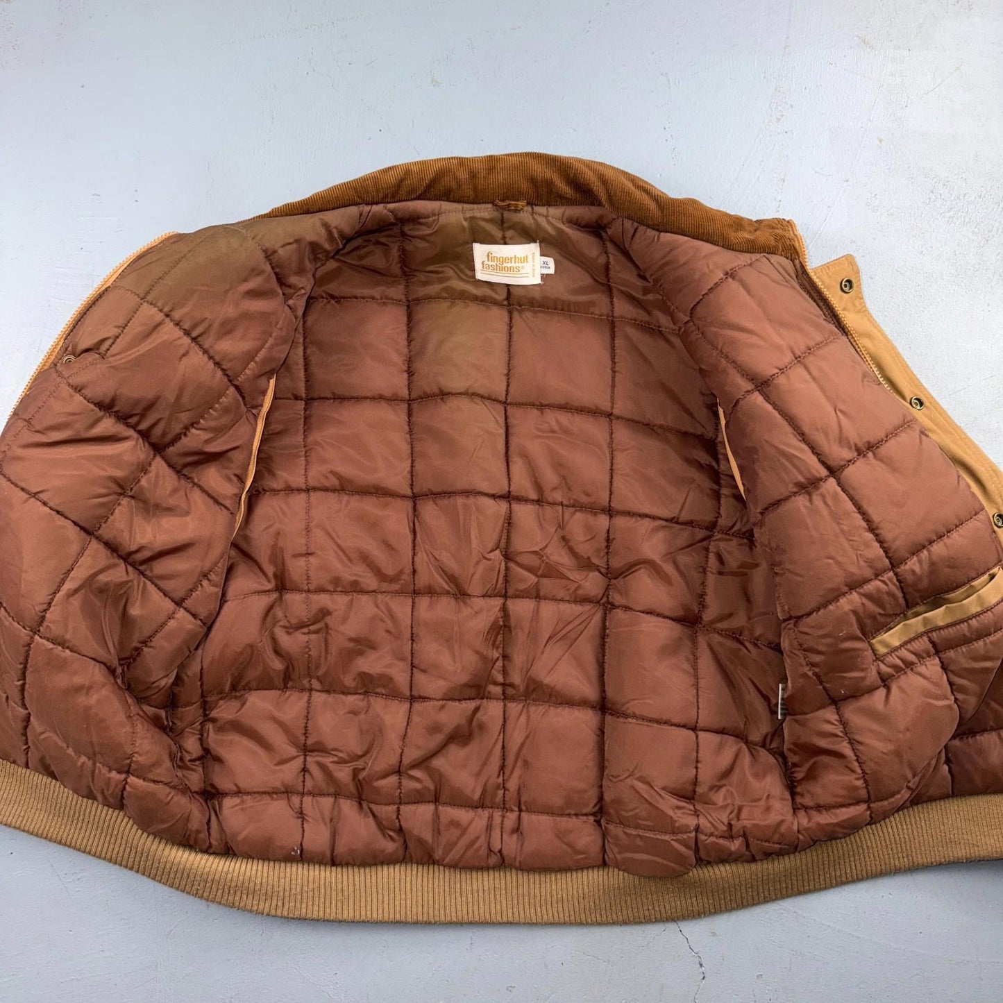 Vintage Fingerhut Fashions Puffer 1970s Brown Cream Mens Ski Coat Size XL 70s