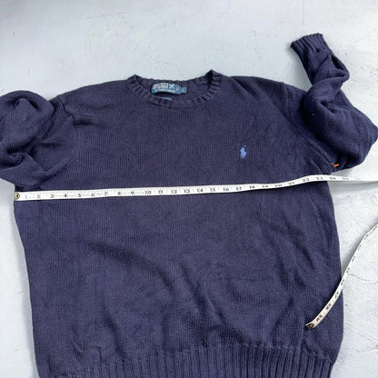 Polo Ralph Lauren Knit Crew Neck Sweater Blue Long Sleeve VTG 90s Cotton Size L