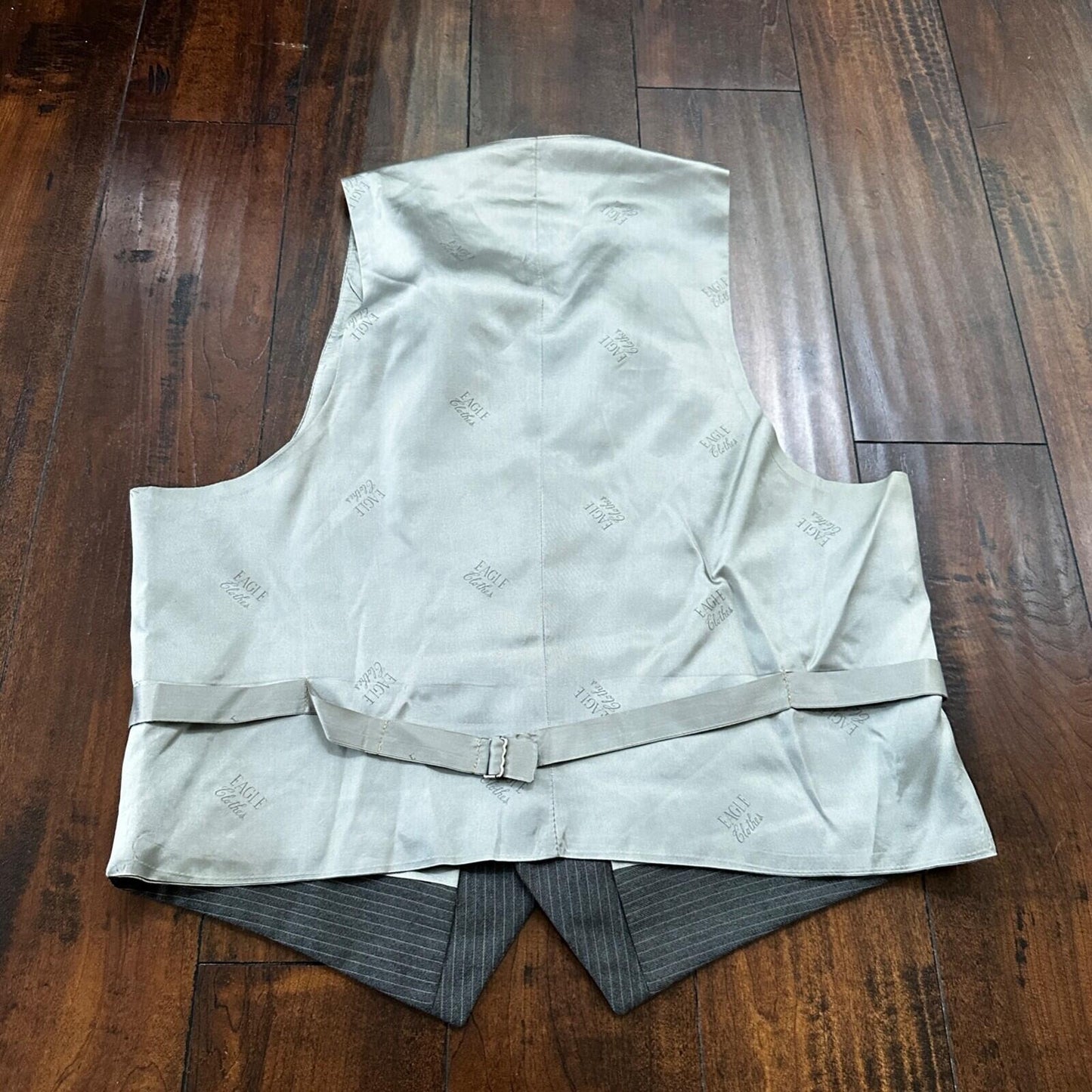 Vtg USA Eagles Pinstripe Mens Gray Wool 3 Pc Suit 42 Vest 33x30 1980s Vest