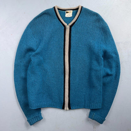 VTG Allen A 100% 2-Ply Shetland Wool Cardigan Sweater Rockabilly 60s 1960s Zip