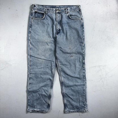 Carhartt Jeans Mens 38x32 Blue Denim Flannel Lined Relaxed Fit Chore Workwear