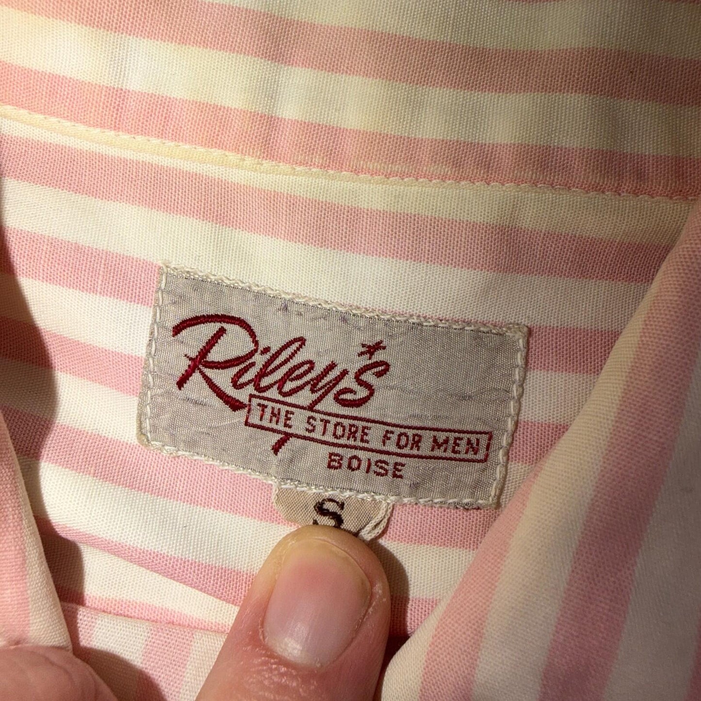 Vintage 50s Riley’s Mens S Pink White Stripe Loop Collar Shirt Rockabilly 1950s