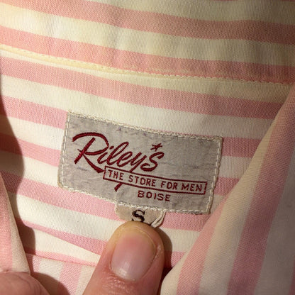Vintage 50s Riley’s Mens S Pink White Stripe Loop Collar Shirt Rockabilly 1950s