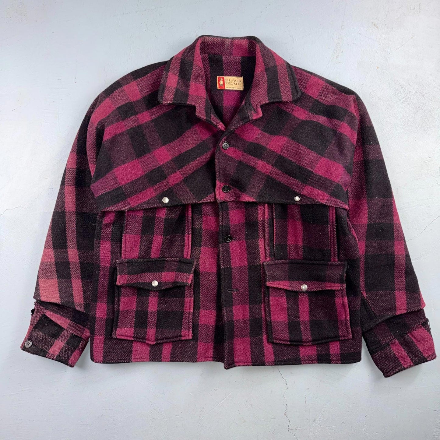 VTG 1950s Black Bear Purple Faded Double Mackinaw Wool Cruiser Jacket Filson 50s
