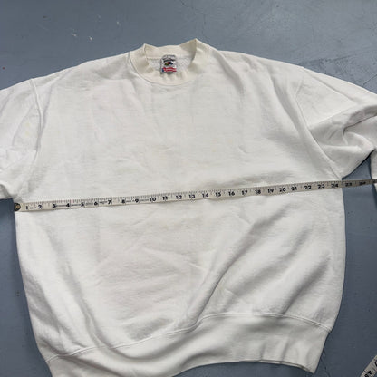 VTG Blank White Sweatshirt Fruit Of The Loom Heavy USA Made XL Flag Crewneck