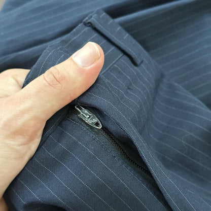 1960s Navy Blue Sport Jacket VTG Mens Suit 44 38x28 Rockabilly Pinstripe Pants