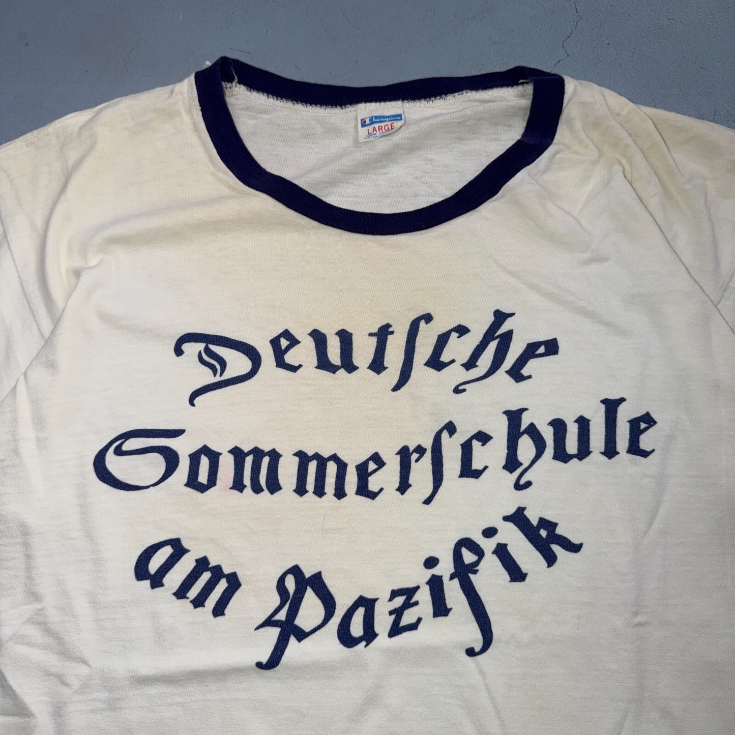 VTG 70s Champion Deutsche Sommerschule Pazifik German Ringer T Shirt PDX Oregon