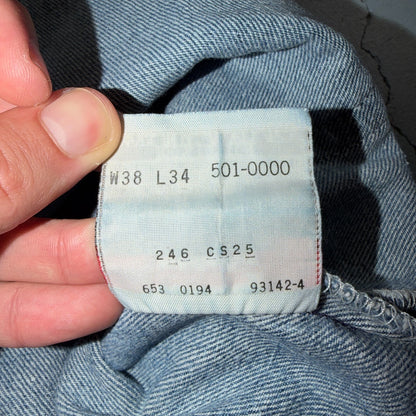 Levis 501 Vintage 90s USA XX Straight Leg Jeans Blue Light Wash 38x34 Act 34x29