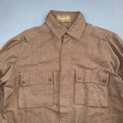 Vintage 1940s Plaid Workwear Chore Shirt Utility Button Up Medium Rockabilly 40s