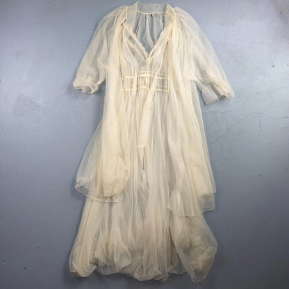 VTG 1950s 3PC Amourelle White Chiffon Slip Dress Robe Bottoms Set Sheer 50s Rare