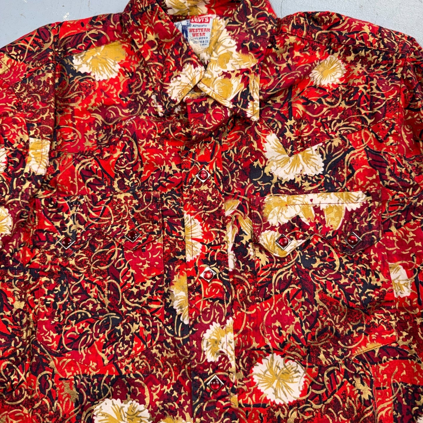 VTG 50s Levis Western Wear Floral Paisley Pearl Snap Button Shirt Rockabilly