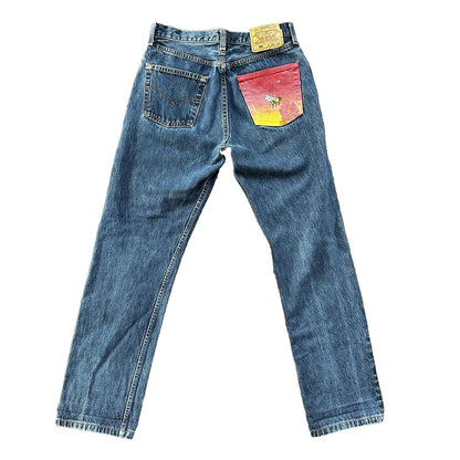 Vintage 90s Levis 501 29x34 USA Blue Denim Jeans Act 27x29 Med Wash Custom Bee