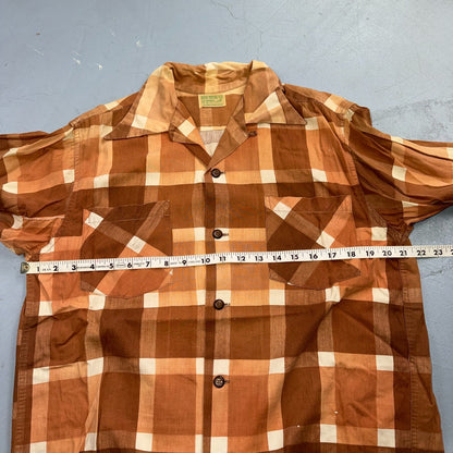 VTG 40s Deer Creek Brown Plaid Loop Collar Button Shirt Rockabilly Sanforized