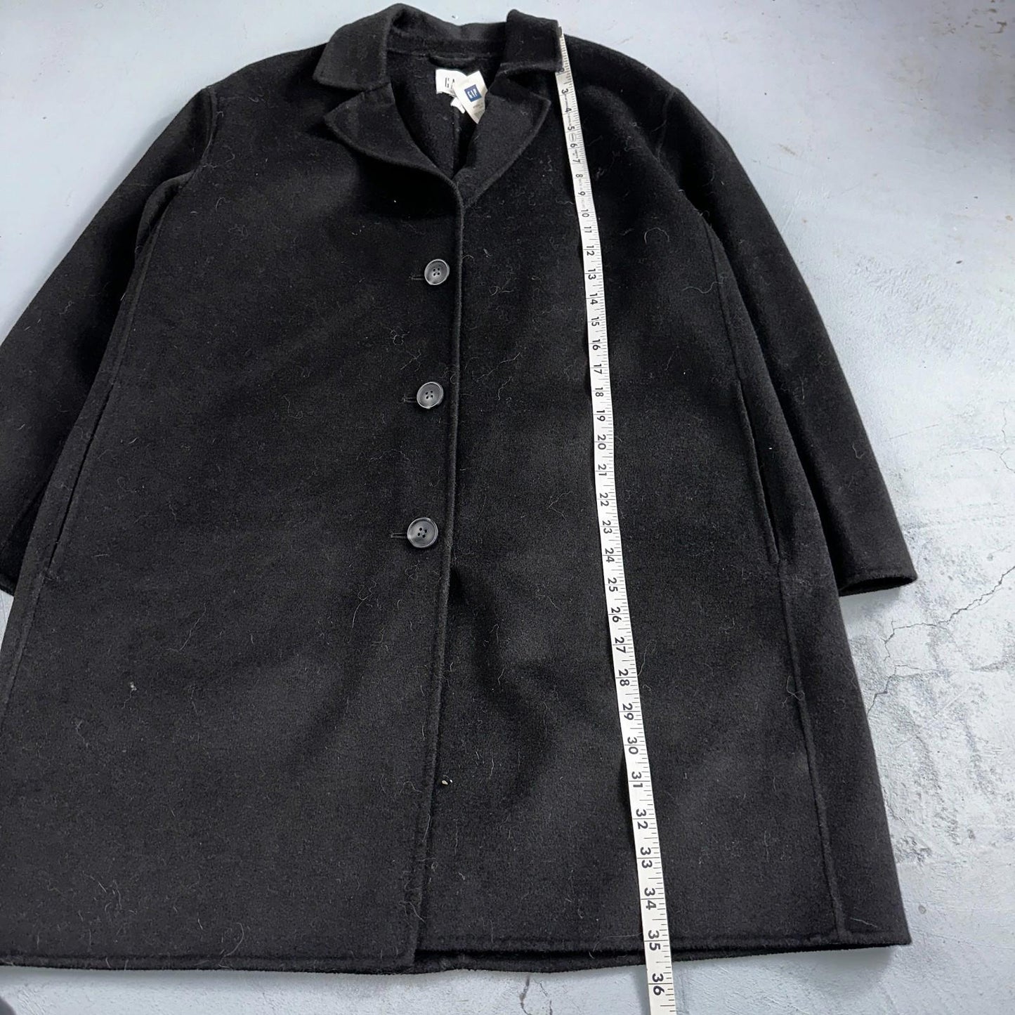 Gap Jacket Womens Large Black Wool Button Over Pea Coat Pocket Dressy Career