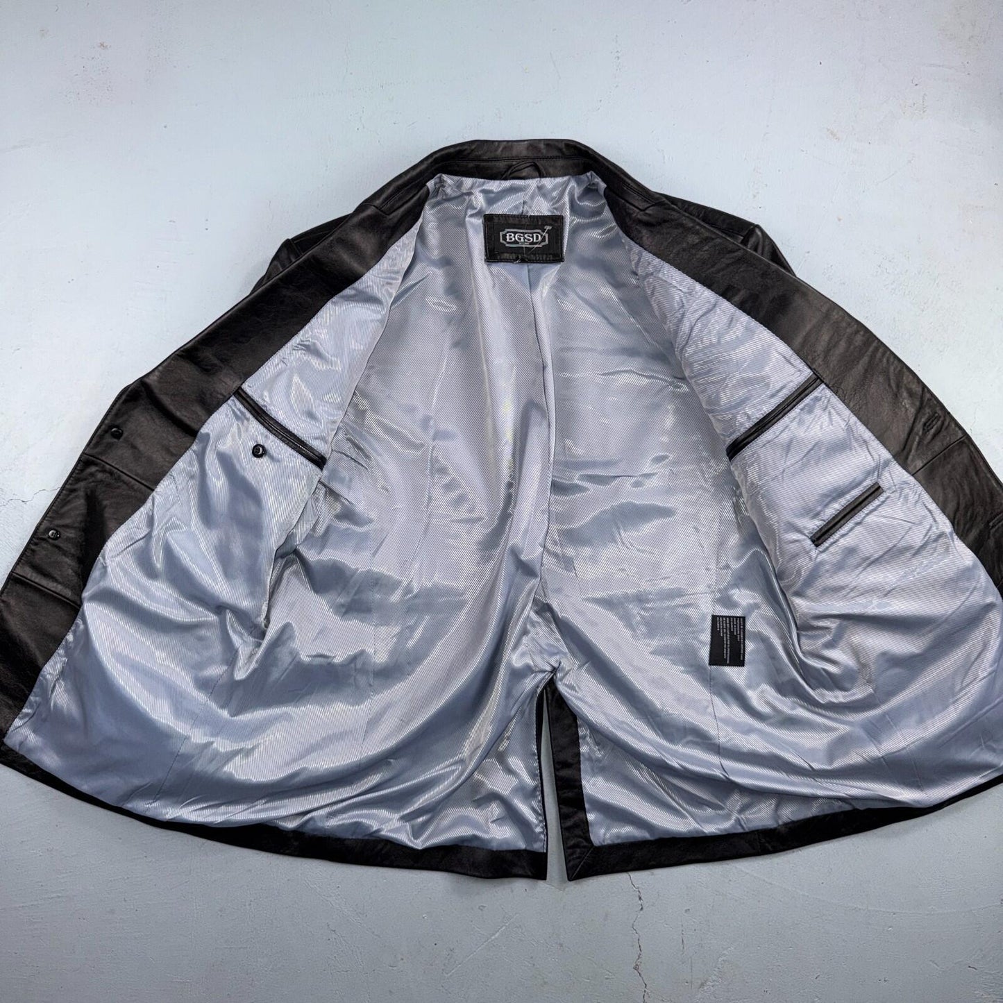 BGSD Mens Black Leather 2 Button Front Collared Jacket Size XL S Lambskin