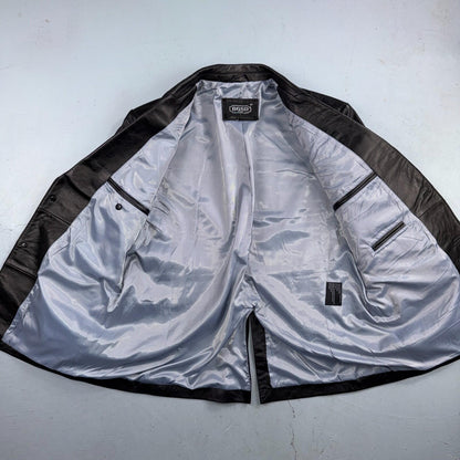 BGSD Mens Black Leather 2 Button Front Collared Jacket Size XL S Lambskin