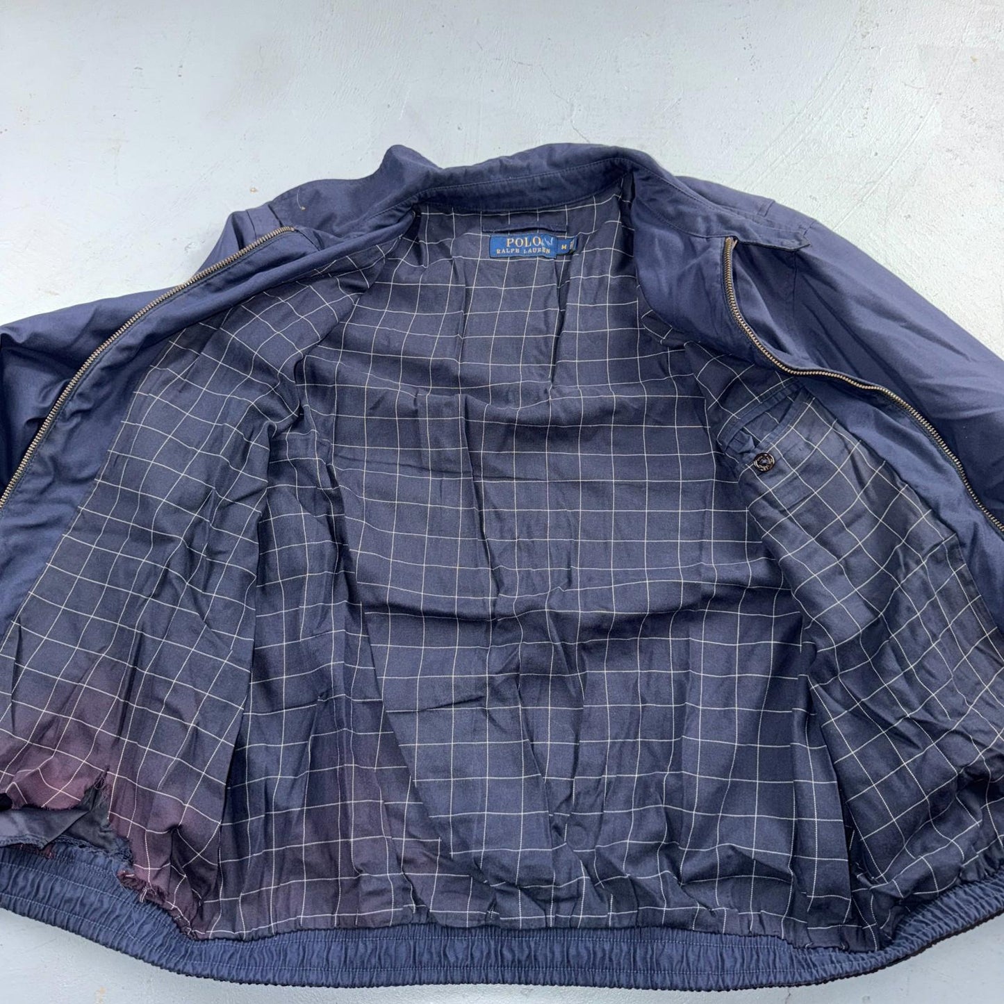 Polo Ralph Lauren Harrington Jacket Men M Solid Blue Striped Lined Y2K