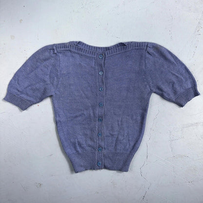 Vintage Sweater Womens Purple Open Knit Short Sleeve 80s Round Neck Top 1980s