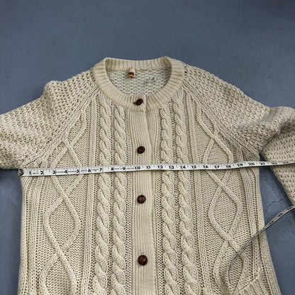Vintage Hudson Bay Cardigan Acrylic Sweater Ivory Cable Knit Fisherman 80s Korea