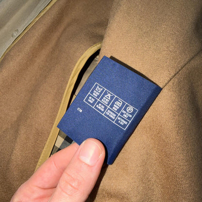Burberry Mens 42L Trench Coat Jacket Camel Hair Double Breasted Wool Liner VTG
