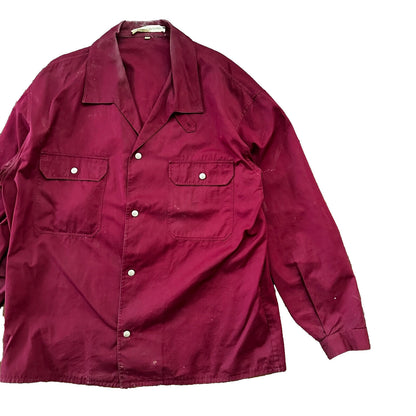 1960s 60s Jacket Shirt Bogner Germany Long Sleeve Button Snap Rockabilly Maroon