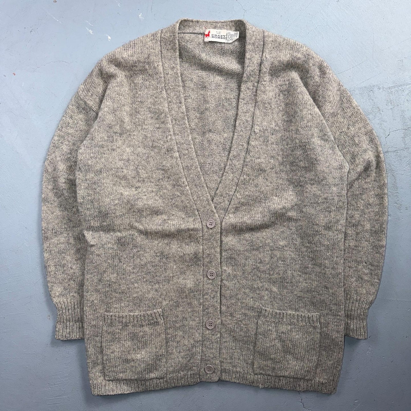 Crazy Horse Chunky Cable Knit Cardigan 100% Wool Comfy Winter Party 90s VTG
