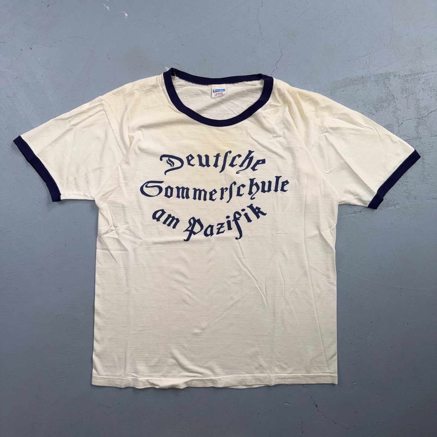 VTG 70s Champion Deutsche Sommerschule Pazifik German Ringer T Shirt PDX Oregon