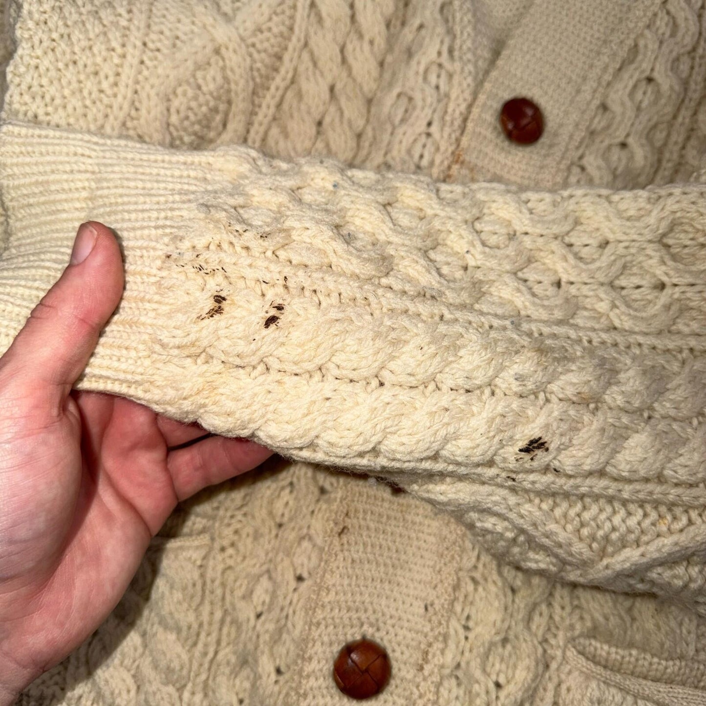 Bemidji VTG Woolen Mills Cream Cable Knit Cardigan Sweater Fisherman Boho 1970s
