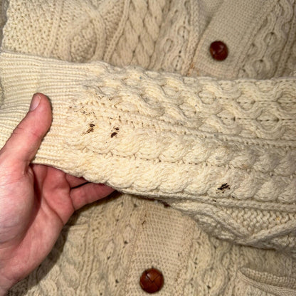 Bemidji VTG Woolen Mills Cream Cable Knit Cardigan Sweater Fisherman Boho 1970s