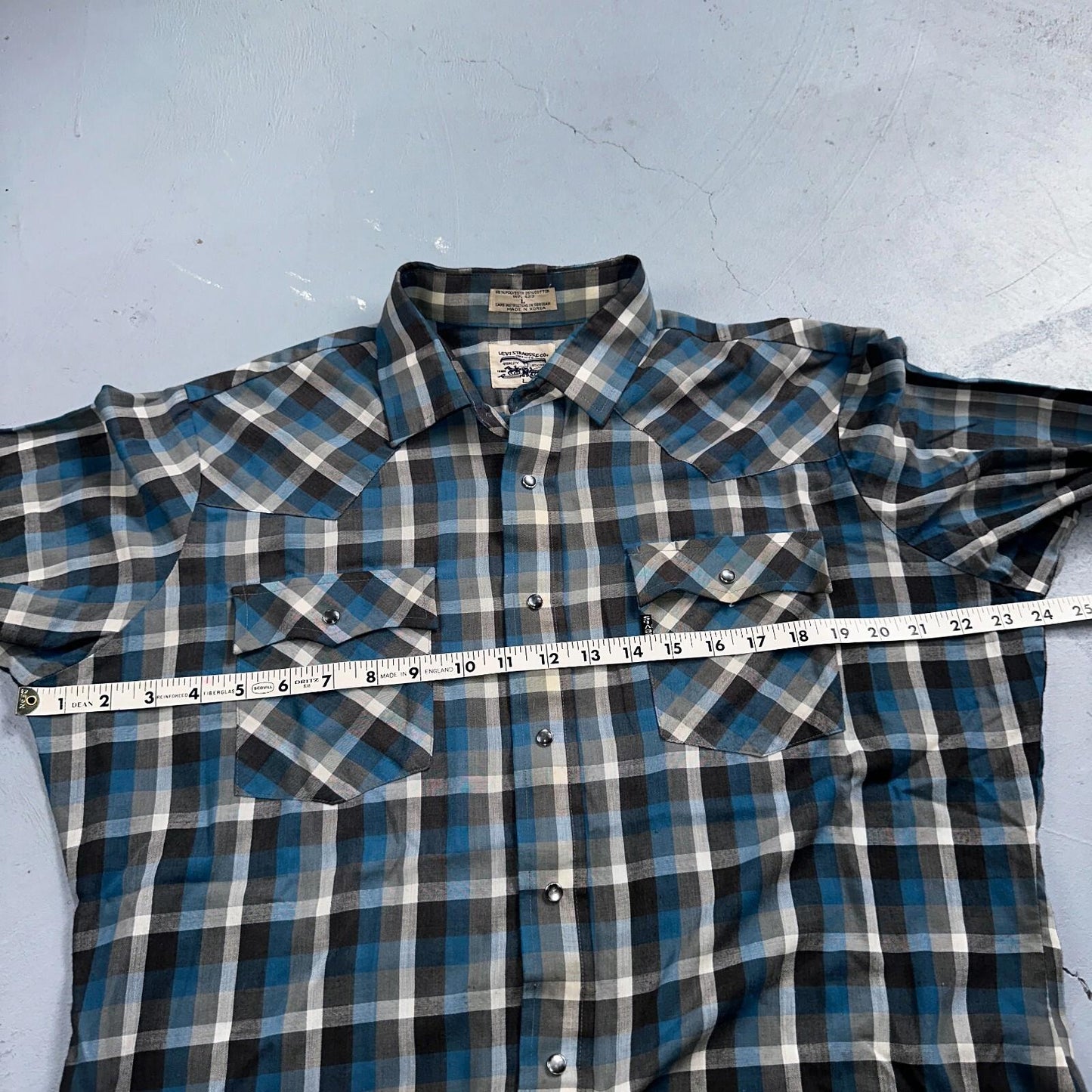 Levis VTG 1980s Pearl Snap Button Shirt Mens L Plaid 80s Cowboy Shirt Korea LS