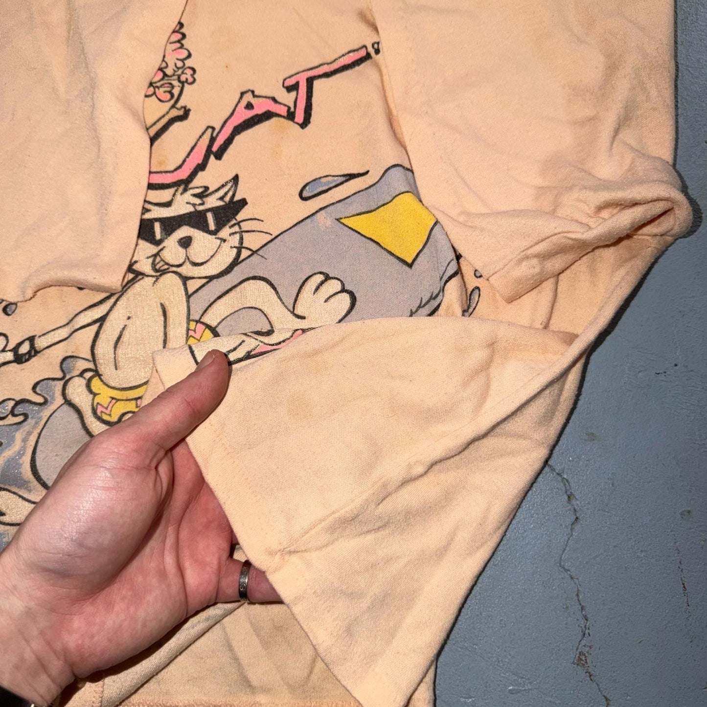 Surf Cat Crop 80s VTG T Shirt Kicks USA 1980s Graphic Cats Cartoon Cool Beach