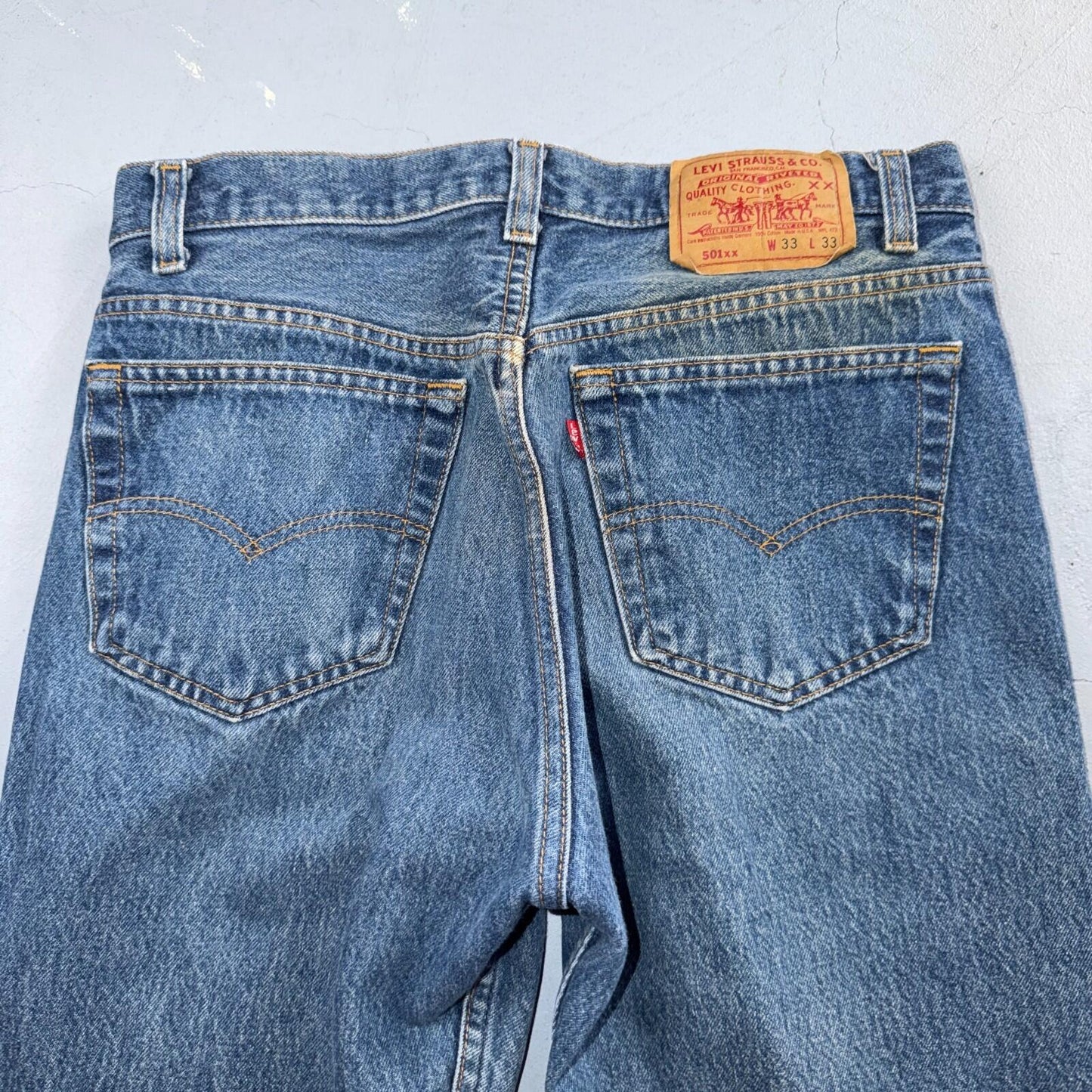 Levis 501 Vintage 80s USA XX Straight Leg Jeans Blue Light Wash 33x33 Act 31x30