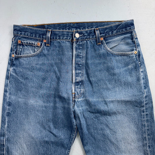 Levis 501 Vintage 90s USA XX Straight Leg Jeans Blue Light Wash 38x32 Act 35x28
