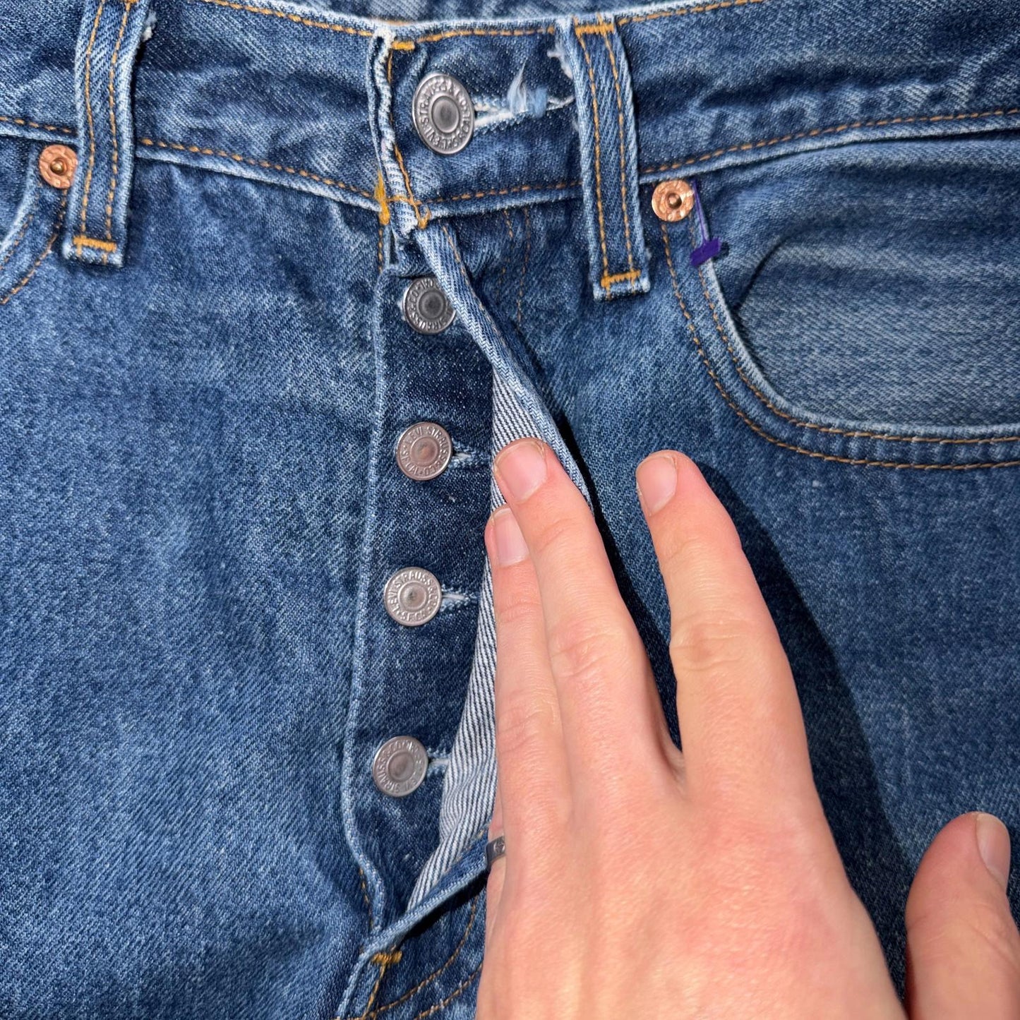 Levis 501 Vintage 90s USA XX Straight Leg Jeans Blue Med Wash 32x36 Act 31x33