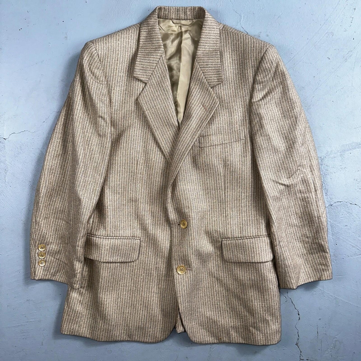 VTG Mens Suit 40S Jacket Sport Coat Rockabilly 80s 90s Wool Stripe Brown Short