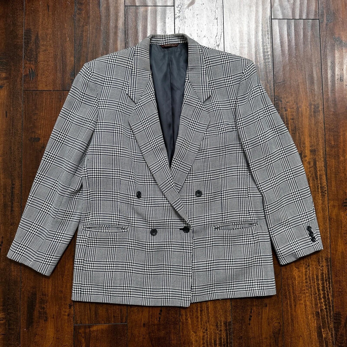 Vintage Cricketeer Womens Nordstrom Double Breasted Blazer Pure Wool 80s Plaid