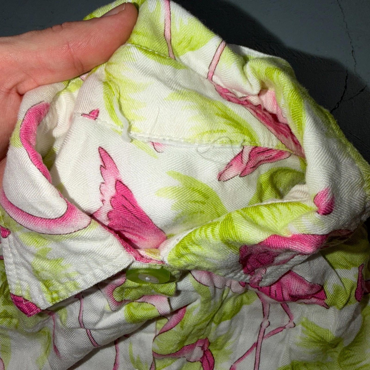Womens Hawaiian Camp Bowling Lounge Button Up Shirt Flamingo Palm Trees