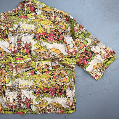 VTG 50s Hawaiian Aloha Shirt Dance Rockabilly Novelty Print Pinup Pin Up Girls