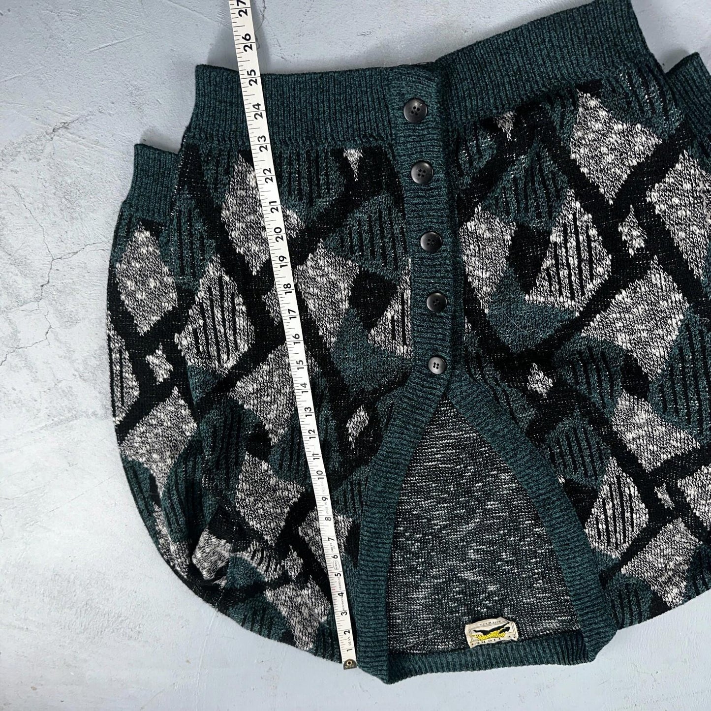 Vintage Le Tigre Mens Sweater M Blue Geometric Cardigan Grandpa 90s Cozy Aztec