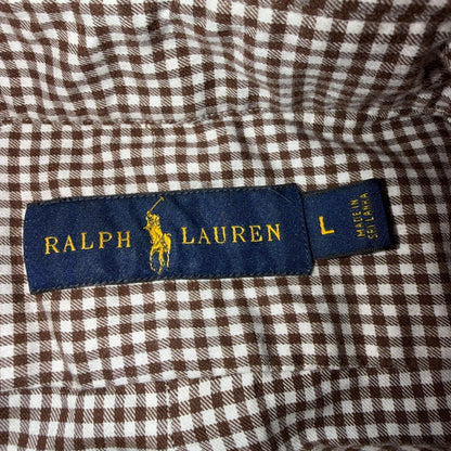 Ralph Lauren Mens Shirt L Brown White Check Classic Buttondown Long Sleeve